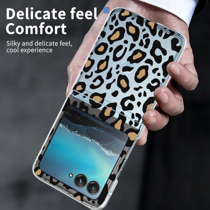 Clear Leopard Pattern Hard PC Folding Phone Case For Motorola Razr40 Razr50 Razr 50 40 Ultra Transparent Shockproof Bumper Cover