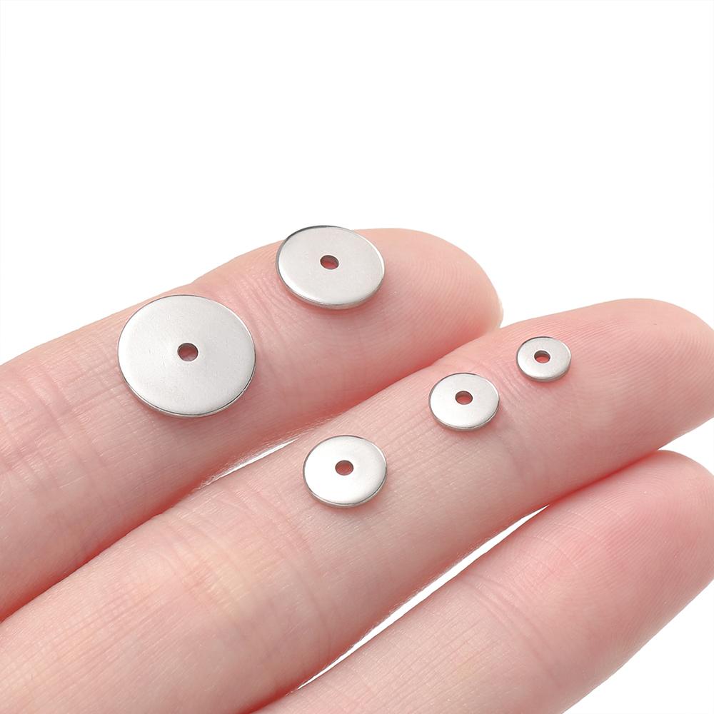 50Pcspack Stainless Steel 456810Mm Flat Round Loose Spacer Beads For Diy Jewelry Necklace Bracelets Making Accessories