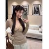 Women’s Winter Slimming V-neck Twisted Pleated Long Sleeve T-shirt