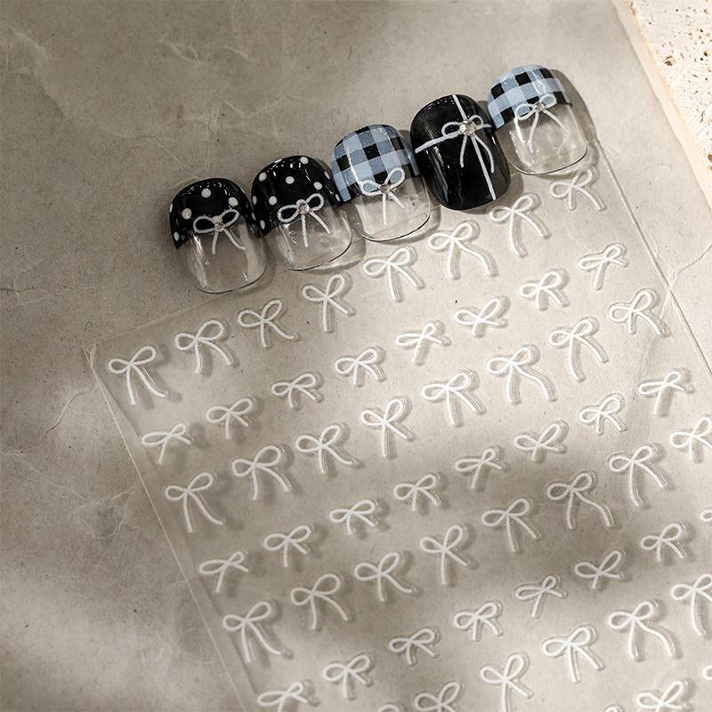 5D Black White Bow Tie Mini Bowknot Line Rhinestone Red Self Adhesive Nail Art Decorations Stickers Manicure Decals Diy