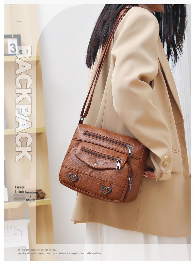 Versatile Crossbody Soft Leather Bags for Women - Multi-Pocket Shoulder Bags for Middle-Aged and Elderly, Ideal for Travel.