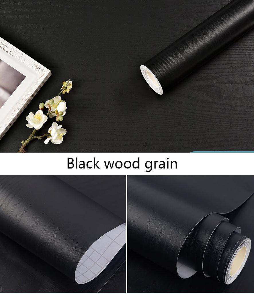 Black Wood Grain Vinyl Self-Adhesive Wallpapes Roll Countertop Furniture Kitchen Wall Waterproof Peel and Stick Wall Stickers