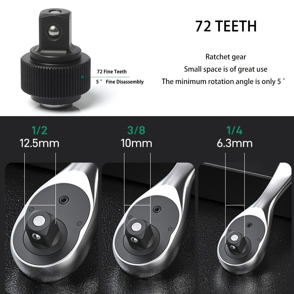 3-Piece Ratchet Wrench Set, 1/4", 3/8", 1/2" Quick-Release Reversible 72-Tooth Drive Socket Wrench, Drive Ratchet Socket Wrench