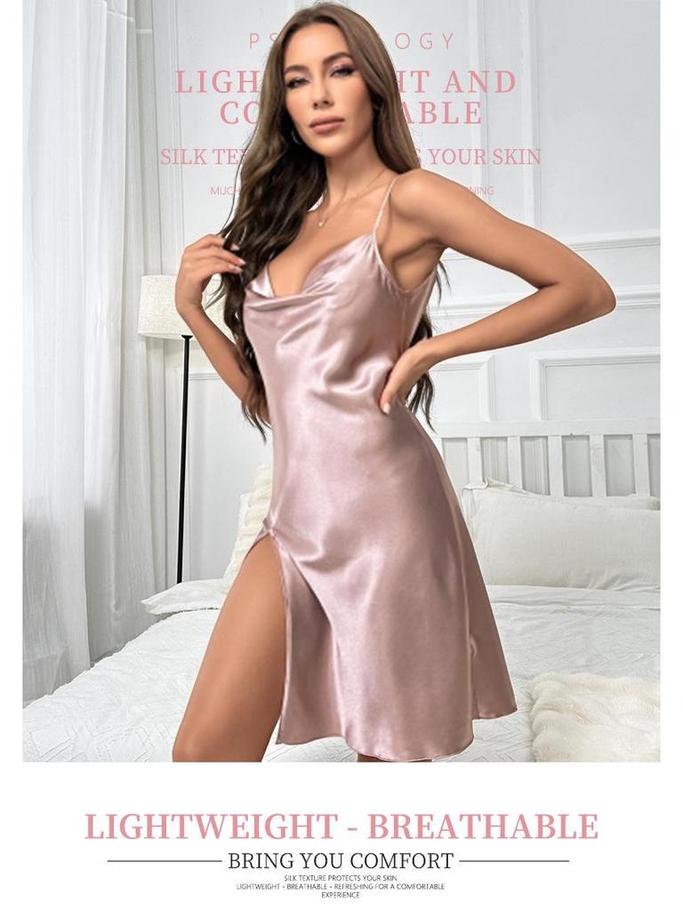European Silk Pajamas: Sexy Slit Camisole Backless Nightgown