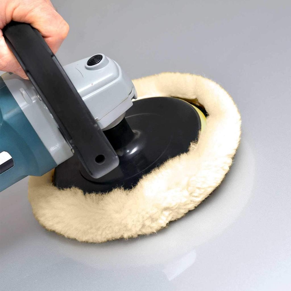 Wool Polishing Pads, SPTA 8"(200mm) 100% Natural Wool Buffing Pad with Hook & Loop Backing 4pcs Set Come with 5/8-11 Thread Backing Plate for Car