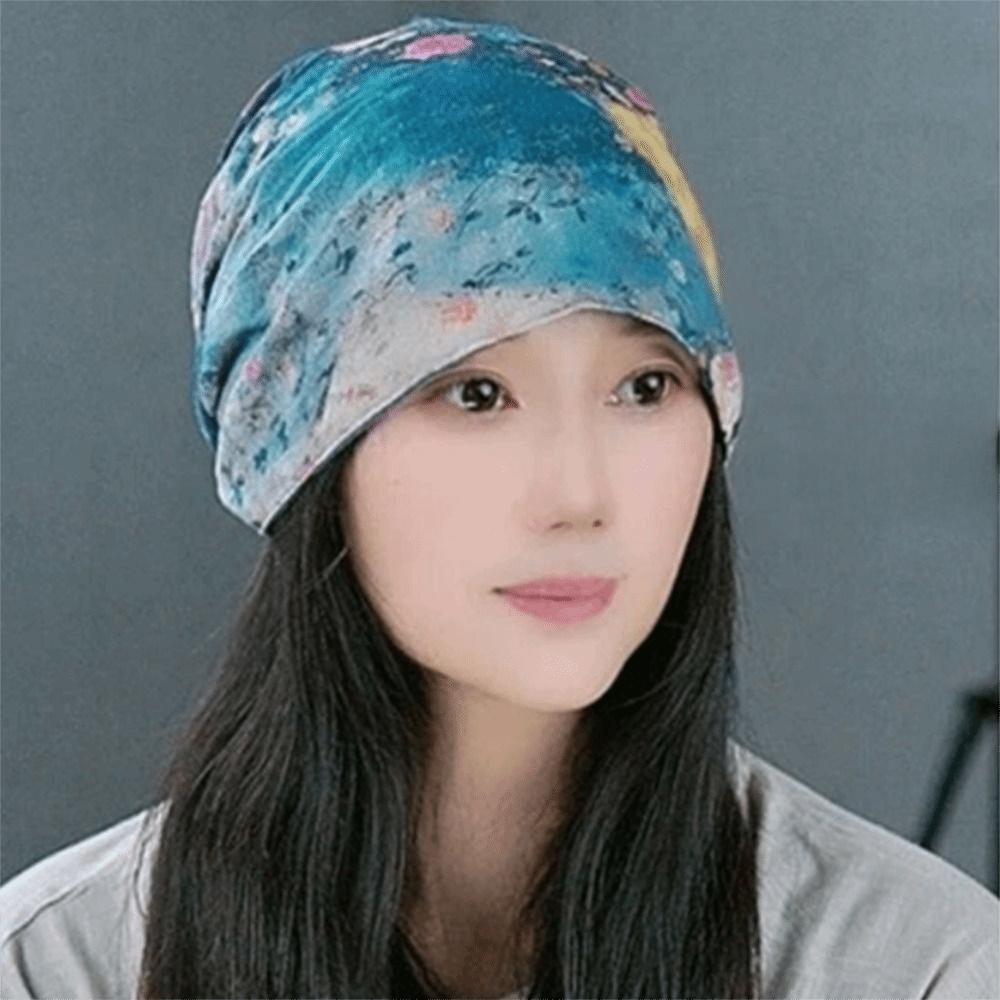 Double-sided Beanie Cap Oil Painting Style Cover Head Cap Fashion Slouchy Hat for Women