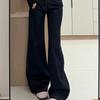 Women's Retro Dark Wash Low Waist Micro Flare Jeans - Autumn 2025 Collection, Loose Fit, Drapey, Floor-Length.
