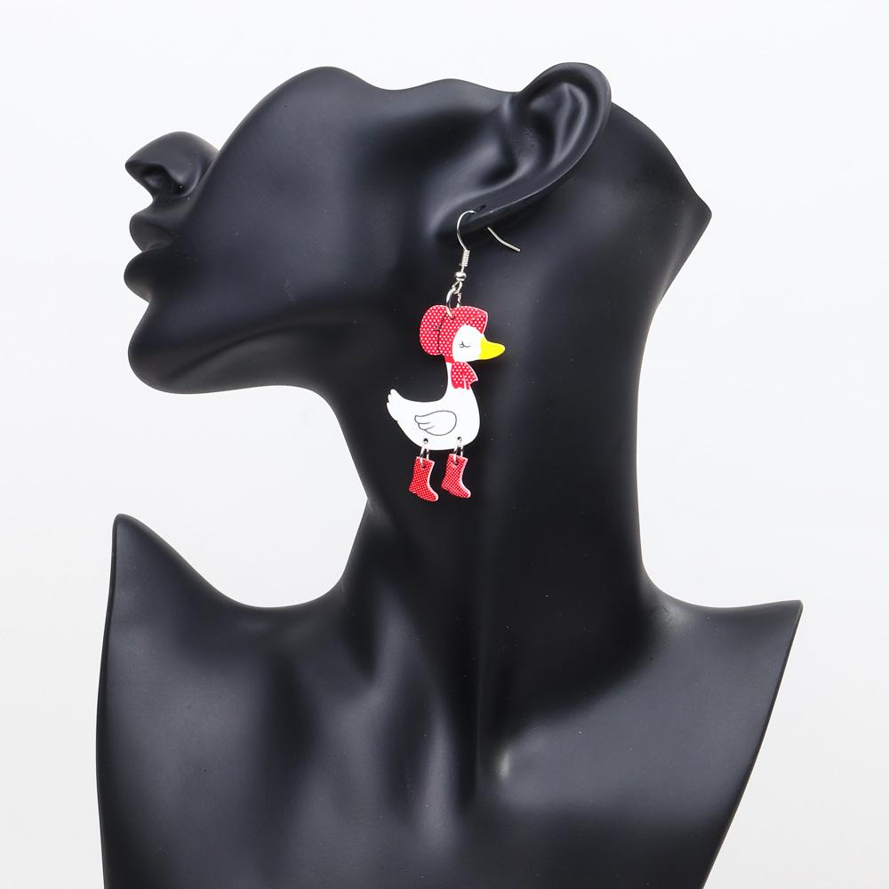 New Cute Christmas Scarf Duck Acrylic Earrings for Women Funny Cartoon High Heels Duck Animal Dangle Earring Novelty Jewelry