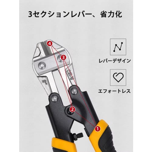 Lightweight and compact bolt and wire cutters, made from CRV steel with a non-slip handle and high cutting power. Ideal for cutting steel wire, wire,