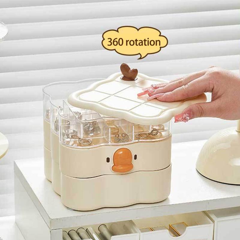 Rotating Multi Layer Jewelry Box for Accessories Space Saving Earrings Rings Holder Desktop Cosmetics Storage Container