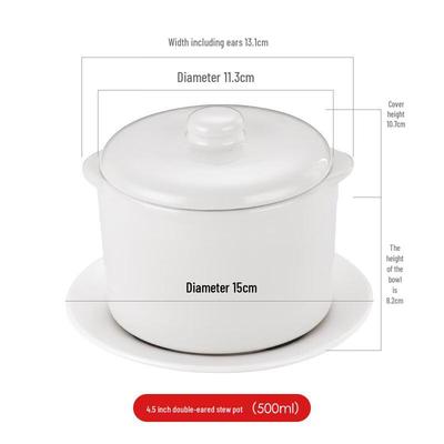 LISM 0.5L Ceramic Steaming Soup Pot Set with Lids & Plates (4-Pack)