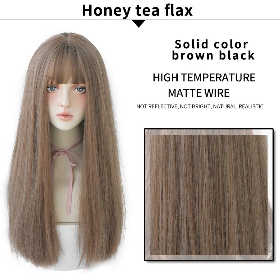 7jhhwigs Long Straight Synthetic Light Brown Wigs With Bang For Women Heat-resistant Daily Use Hair  Sell Whole Wigs