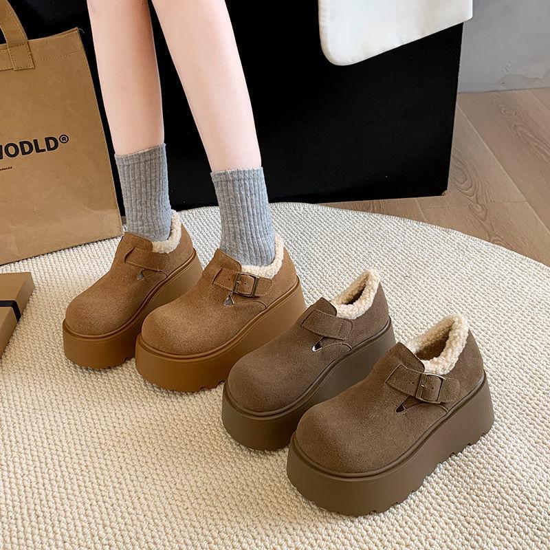 2025 winter velvet big head ugly cute muffin thick sole to increase height and keep warm, one pedal Birkenstock cotton shoes women's snow boots