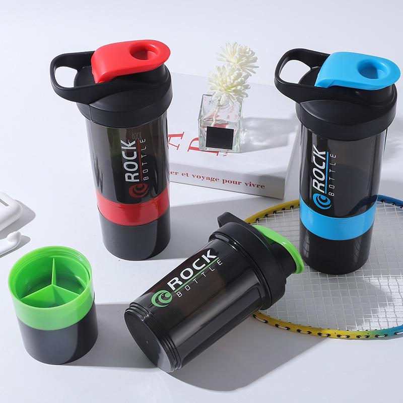 Three-Layer Fitness Shaker Bottle with Food Grade Pill and Powder Compartments