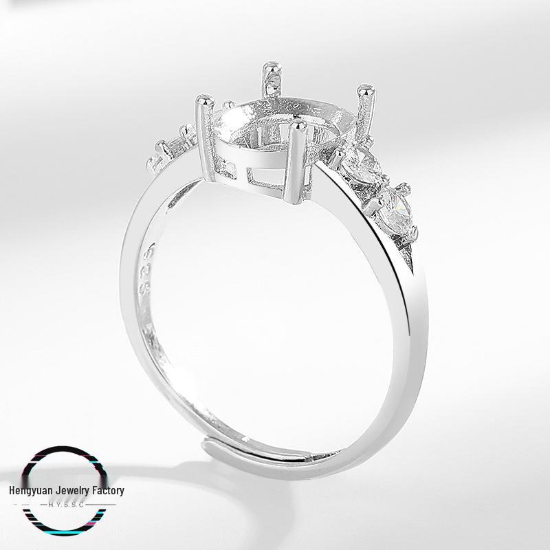 Trendy Open Copper Ring Setting for Oval 8*10mm Huazi Cabochon in Imitation 925 Silver