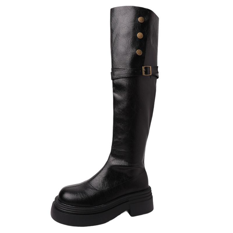 Retro style two wear folded thick-soled knight boots women's 2025 new autumn and winter fashion thick heel and thin knee boots