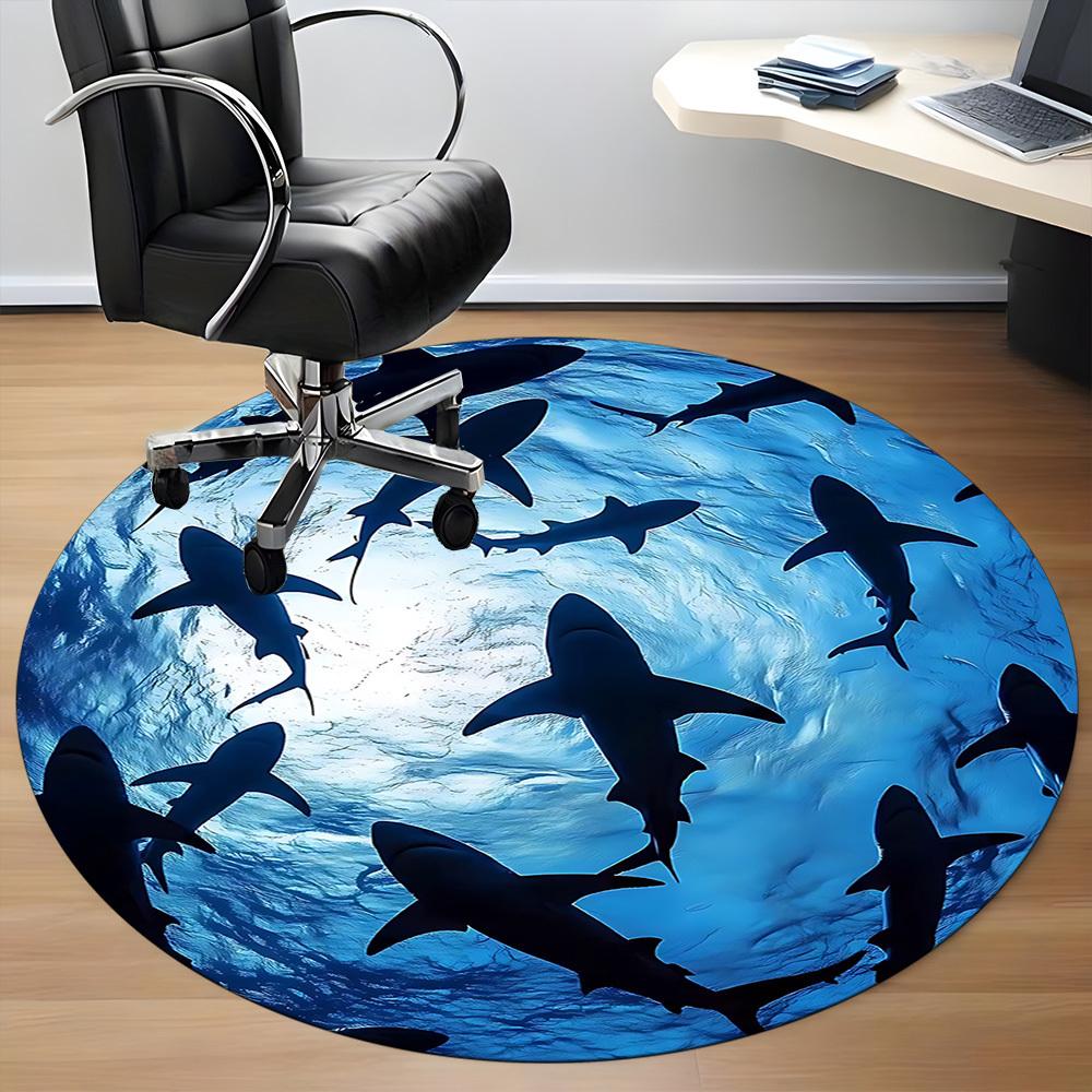 1PC Shark Swarm Office Round Area Rug, Mat Suitable For Office, Under Office Chairs Bedroom Living Room Home Decor, Room Deco