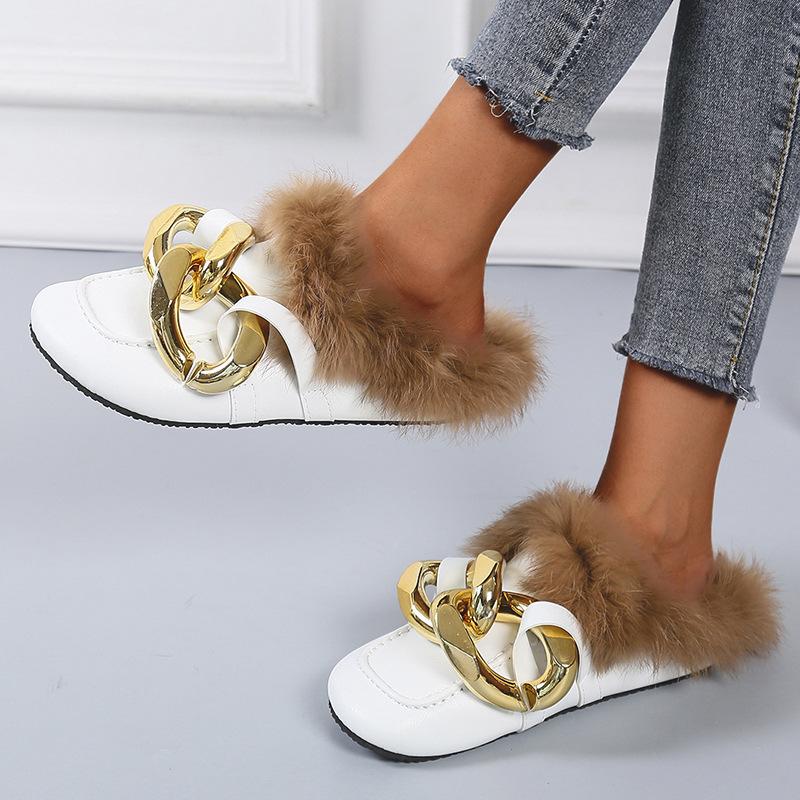 Autumn and Winter Fashion Plush Slippers Plus Size Women's Casual Slippers Loafers for Women