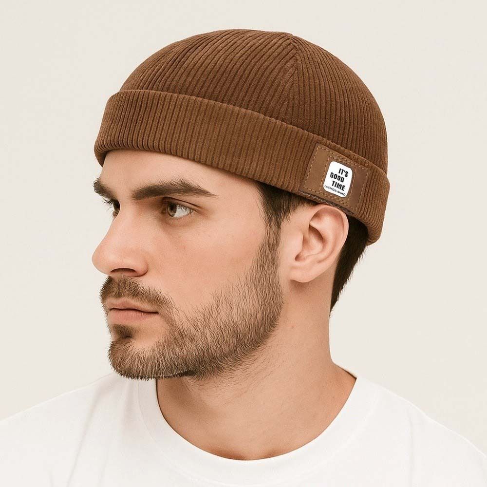 Round Corduroy Brimless Hat Solid Color Dome Melon Cap Landlord Hat Hip Hop Hat  Streetwear
