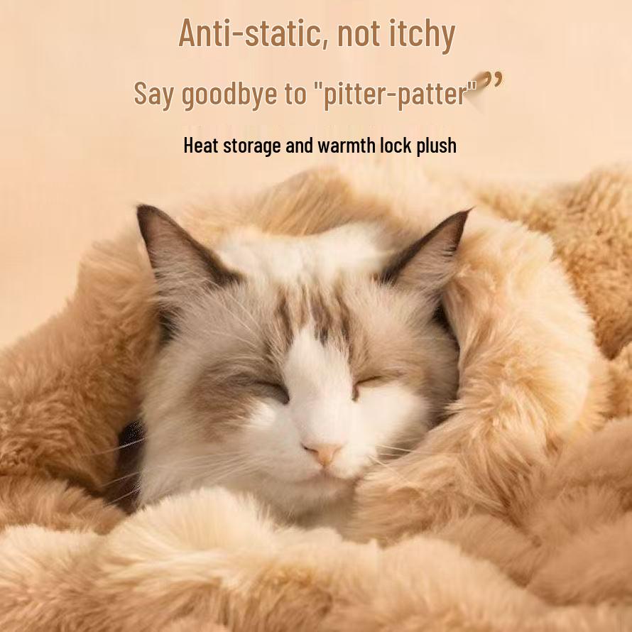 Plush Warm Cat & Dog Blanket - Thick Fur Mat for Autumn/Winter, Cozy Bed & Small Quilt for Sleeping