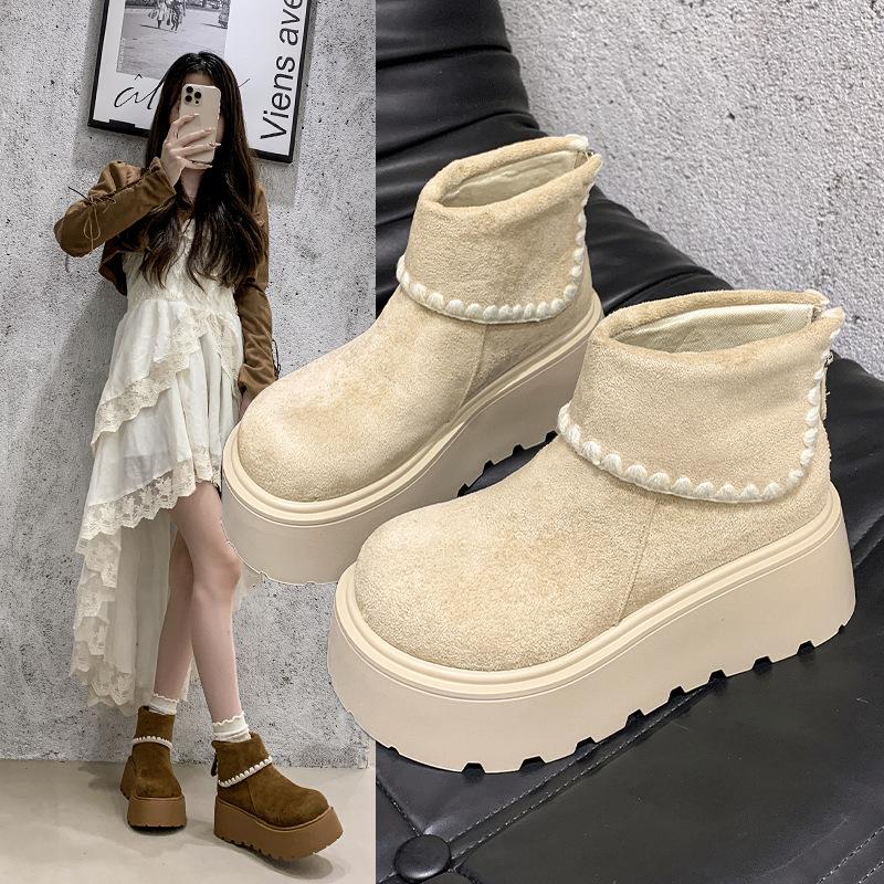

Fashion Tribe White Two-Wear Martin Boots Children s Autumn and Winter 2025 New Platform Fashion Short Boots Snow Boots Cotton 40 бежевий