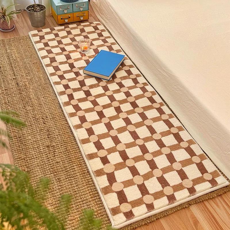 Bedroom Carpet Bedside Long Floor Mat Blue Plaid Carpets Soft Fluffy Foot Mats Minimalist Home Decoration Rug for Living Room