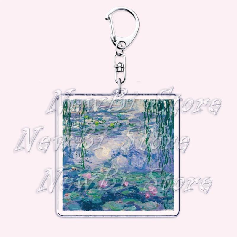 Hot Impressionism Art Keychain for Accessories Bag Van Gogh Monet Mona Lis Oil Painting Pendant Chain Ring Keyring Jewelry Gifts