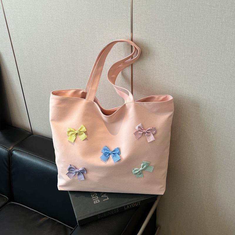 Bow Shoulder Bag Spring and Summer New Fashion Casual Canvas Bag Large Capacity Class Tote Women's Bag