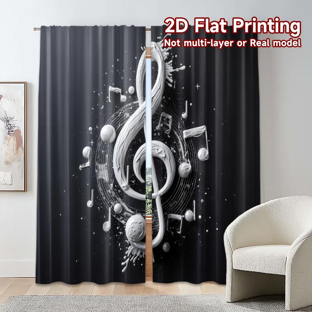 Set Of 2 Modern Flat Printing Curtains Without Rod Melody Splash Versatile Polyester Art Deco Festive Curtain Made