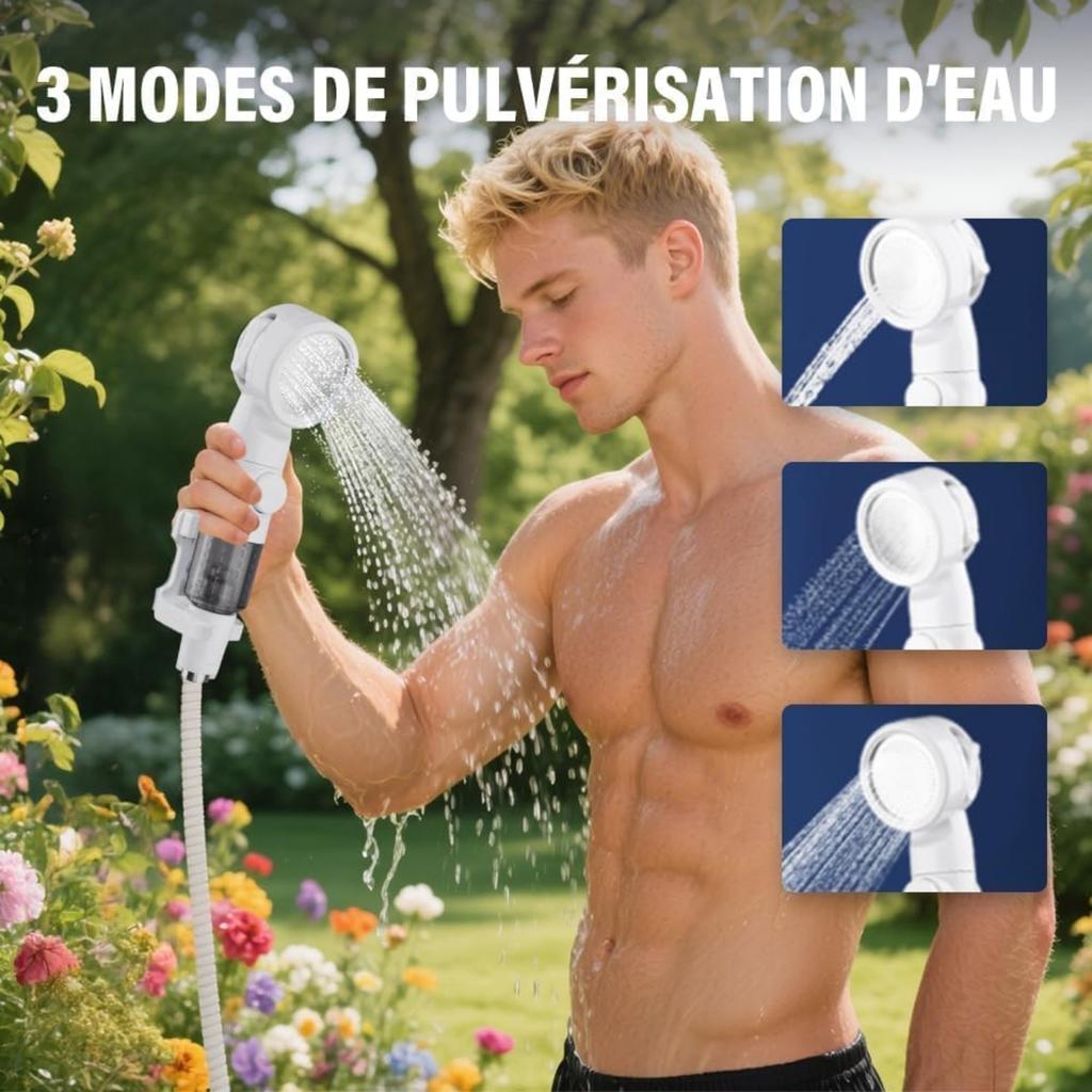 Portable Camping Shower, Portable Outdoor Shower, Rechargeable Electric Shower Pump, Camping Accessories with 3 Modes Shower Head for Camping, Hiking