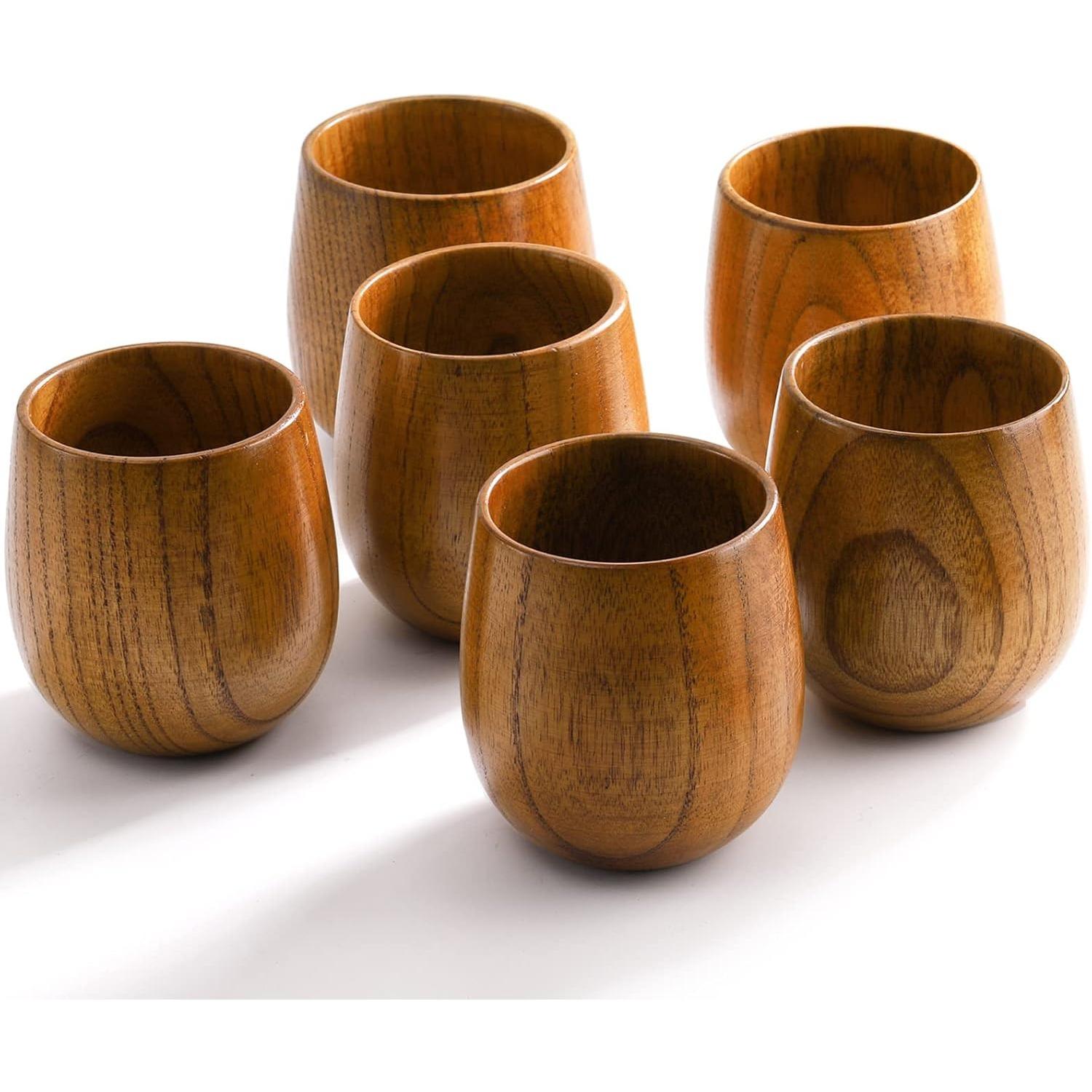 6 Pack Wooden Tea Mugs 4oz Japanese Style Handmade Natural Wood Drinking Wine Milk Coffee Cups коричневый