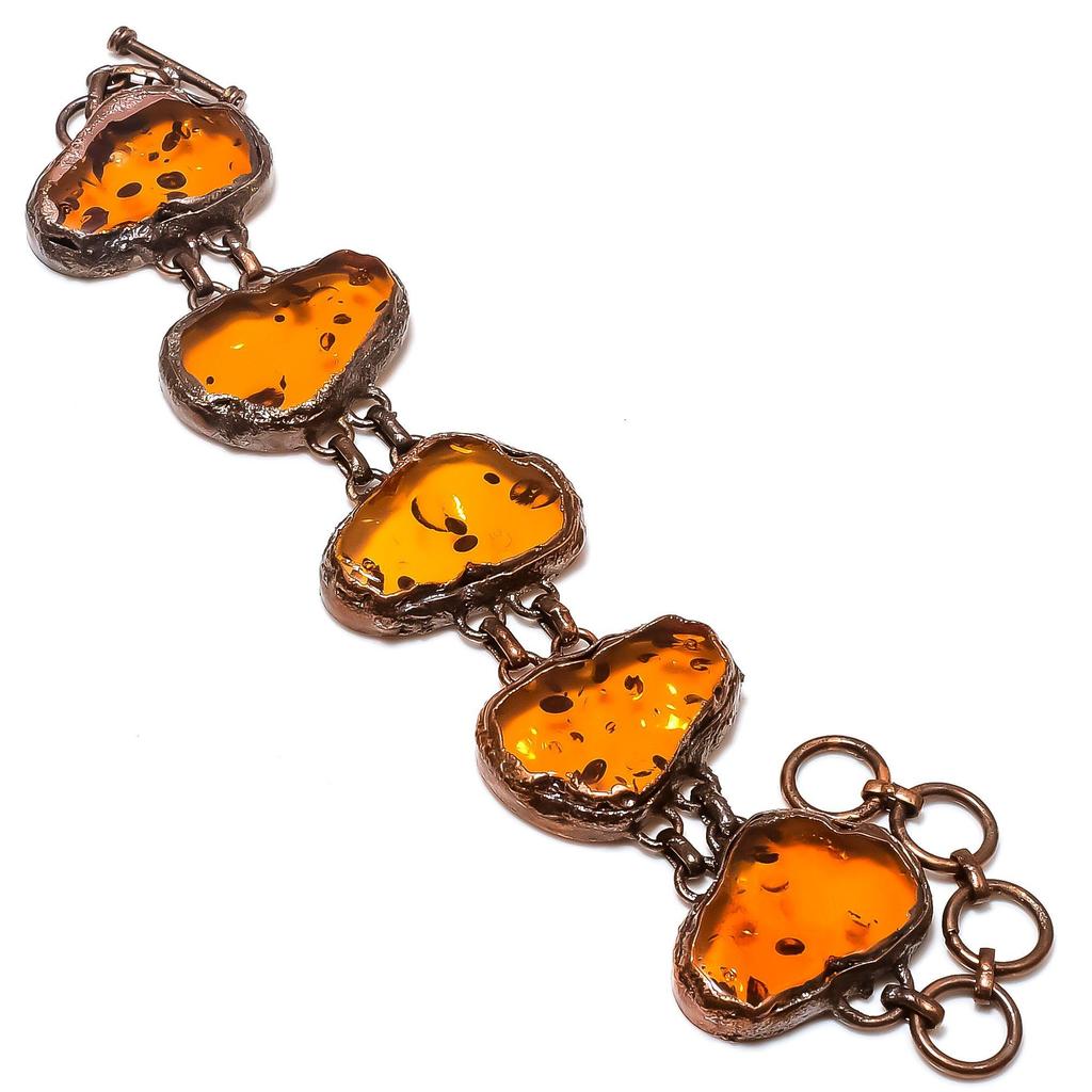 Amber Bracelet, Gemstone Copper Electroformed Jewelry Bracelet, Handmade Jewelry, For Anniversary Gift