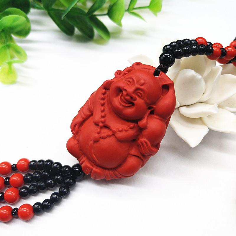 Ethnic Style Unisex Cinnabar Maitreya Buddha Pendant Necklace