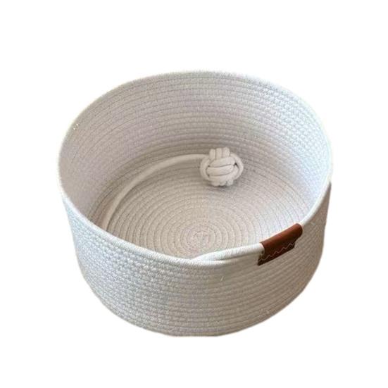

Round Cat Bed Basket Cotton Rope Woven Pet Bed with Cute Flower Toy Ball Breathable Cat Basket for All Seasons S зелёный