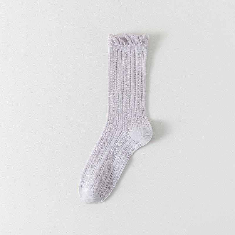 Chaussettes d'été pour femmes, Hautes, Fines, Respirantes, Chaussettes en coton sans couture en dentelle, Chaussettes pour femmes couleur unie en maille absorbant la transpiration