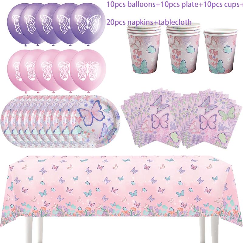 Butterfly Party Tableware Set  Butterfly Pattern Paper Plate Napkin Cup Disposable Tablecloth for Baby Shower Birthday Supplies
