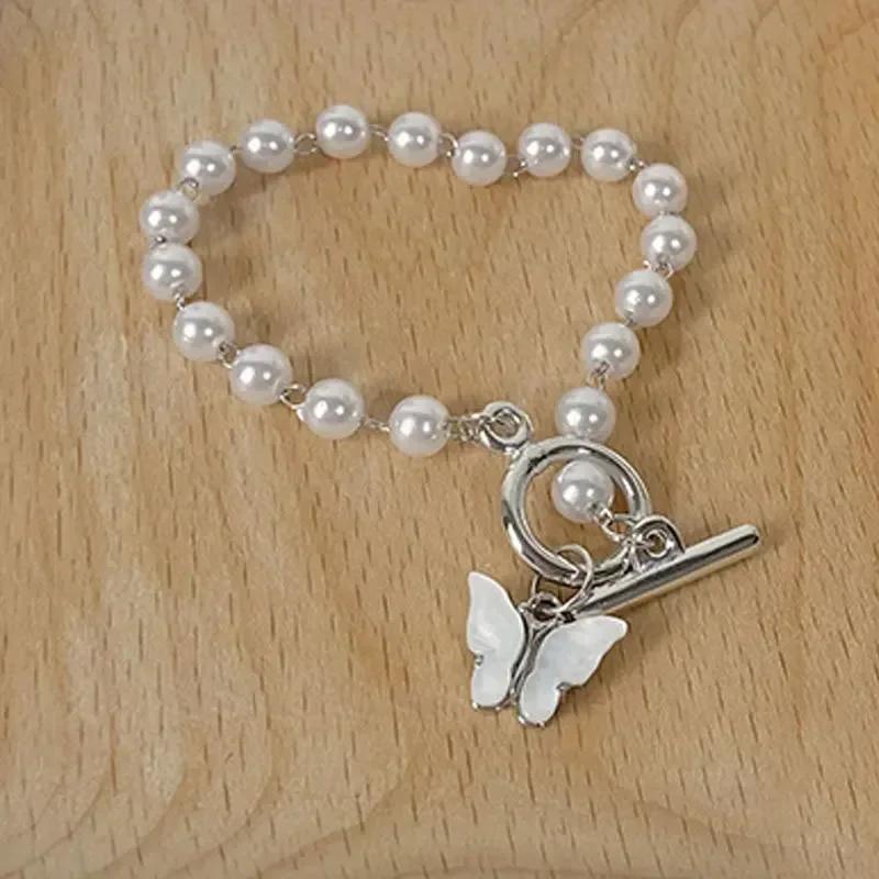 Pulseras  Butterfly Pearl Pendant Bracelet Ladies Girl Trend Charm Bracelet Festive Friendship Birthday Jewelry Bracelets