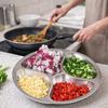 Round Stainless Steel Divided Plate Thicken Large Capacity Vegetable Preparation Plate with Compartment Dessert Fruit Plates