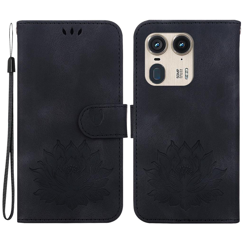For Motorola Edge 50 Ultra 5G/Moto X50 Ultra 5G Wallet Phone Stand Case Imprinted Lotus Pattern PU Leather Phone Cover