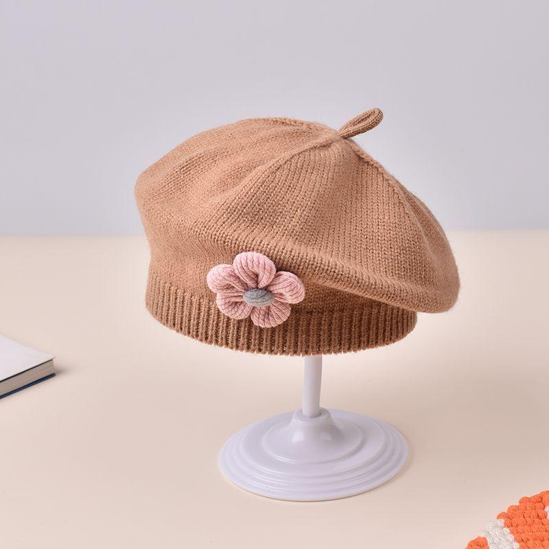 Winter Baby Girls Knitted Flower Bell Hat Cotton Sun Protection Windproof Multi Color Infant Beret for Toddler