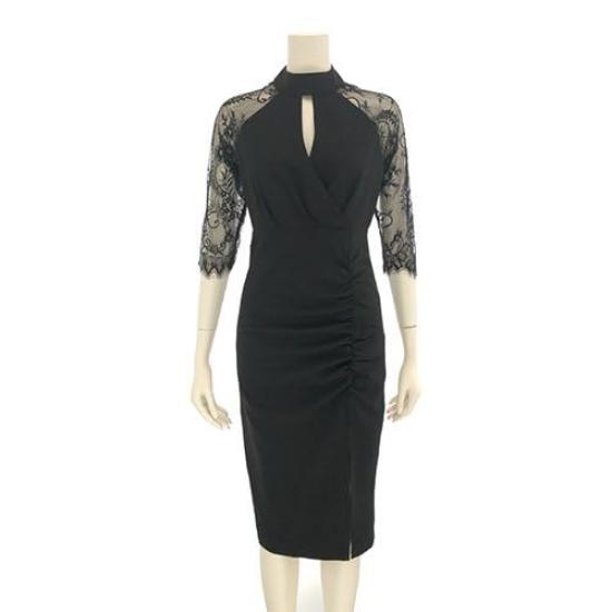 GRAXIA Cabaret Midi Tight Hostess Cabaret Lounge All Size XL Dress, Dress, Cache-Coeur, Dress, Dress, Club, Dress, 3/4 Sleeves, Slit, Lace,