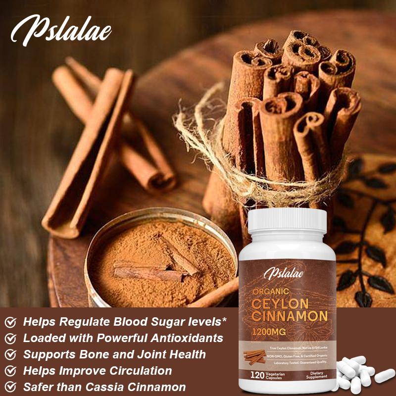 Pslalae Organic Ceylon Cinnamon Capsules, 1200mg, Ceylon Cinnamon Extract, Suitable for Adults