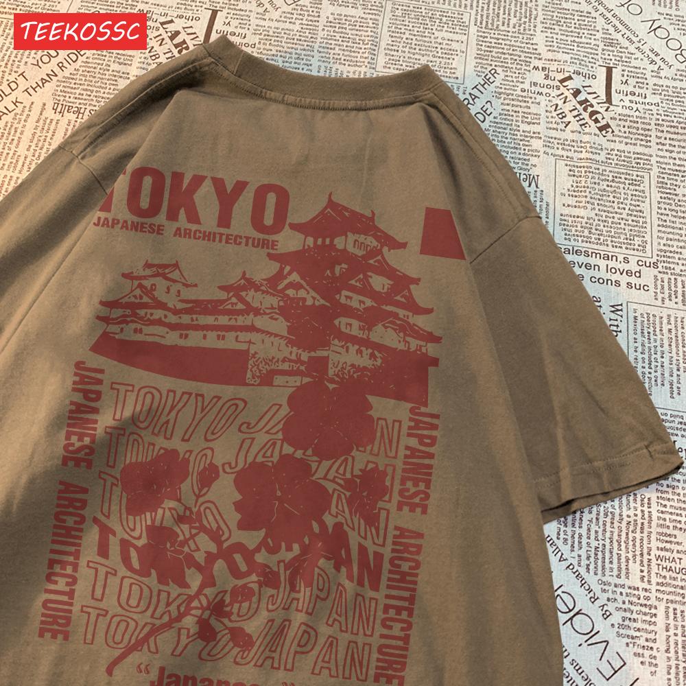 Trendové Bavlněné Dámské Trička Japonské Tokio Tisk Sakura Streetwear Měkké Prodyšné Oversize Letní Street Dámské Oblečení