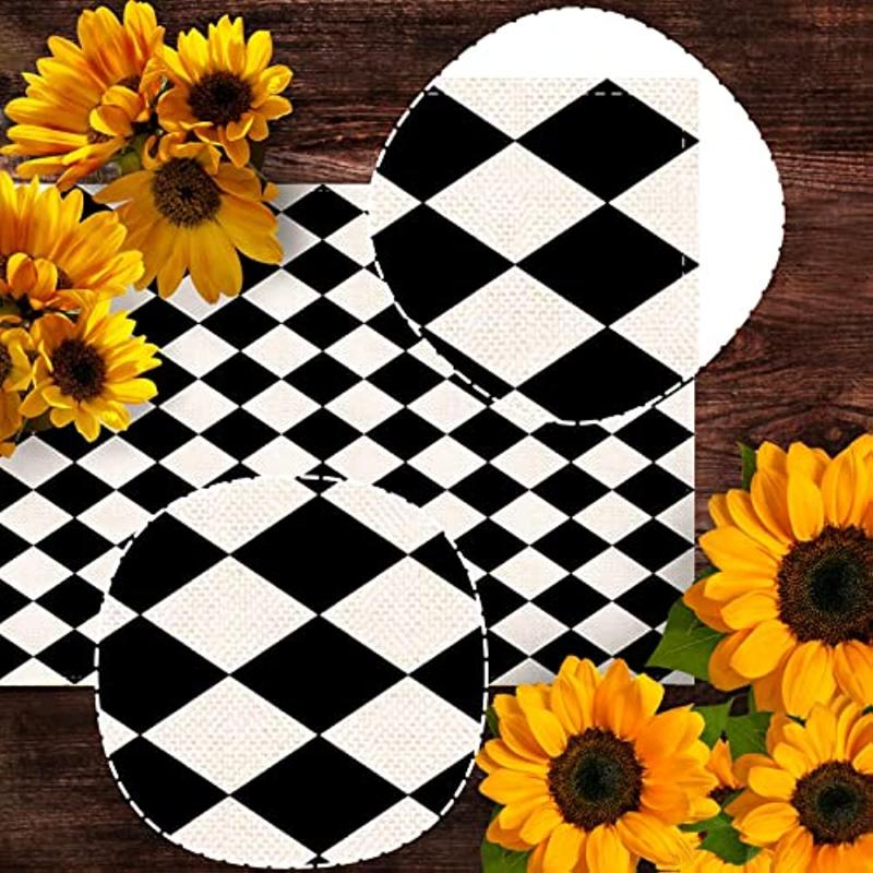 Linen Black And White Plaid Table Flags Tea Themed Party Decorations Picnic Holiday Plaid Table Cover For Kitchen Dining Room