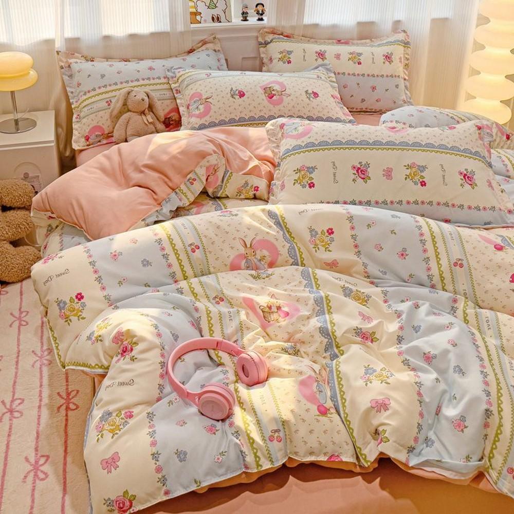 Orange Bedding Set Girls Boys Bed Linen Sheet Plaid Duvet Cover No Filling 240x220 Single Double Queen King Bedclothes