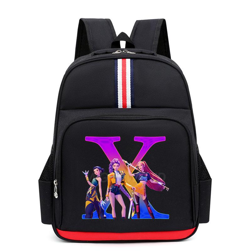 College Style Trend 26 Letter Printing Anime Cartoon Large Capacity Burden Reduction Backpack Casual Student School Bag