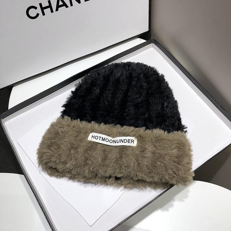 Autumn and winter thickened plush hat fashionable plush knitted hat versatile, small face, cold-proof and warm hat thickened to keep warm