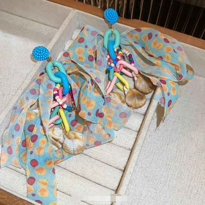 

Dopamine Bow Earrings Women S Cloth Flowers Fashionable Sweet Shell Tassel Elegant Earrings