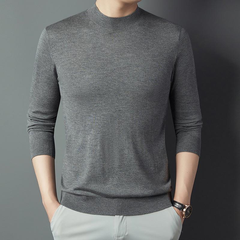 Autumn Wool-Silk Blend High Neck Men's Sweater - Thick Long Sleeve Youth Base Layer