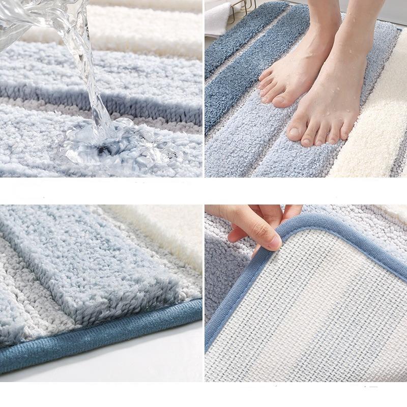 Striped Water Absorbent Door Mat for Bathroom Entrance, Non-slip Quick Dry Floor Rug for Toilet & Bedroom Doorway
